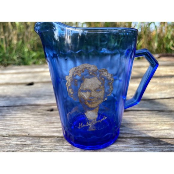 Antique 1930s 2 Shirley Temple Creamer PItchers Blue Hazel Atlas - Picture 4 of 11